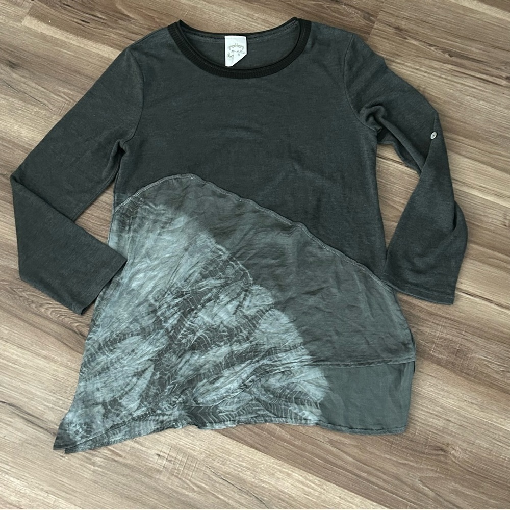 Tlew Di Lis Charcoal Gray Mix Media Asymmetric Hem Women Medium